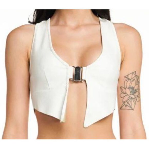 I.Am.Gia White Vegan Leather Snap Front Vest Top XS